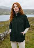 Aran Funnel Neck Cape | Army Green | 100% Merino Wool | Made in Ireland