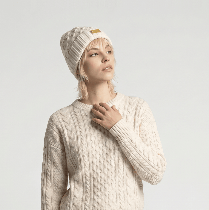 Aran Ladies Knitted Hat - Cream - Heritage Of Scotland -
