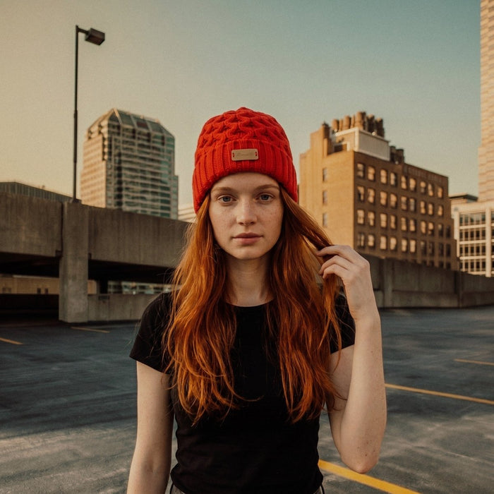 Aran Ladies Knitted Hat - Red - Heritage Of Scotland -
