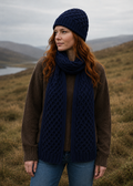 Aran Merino Wool Honeycomb Scarf | Deep Water Blue