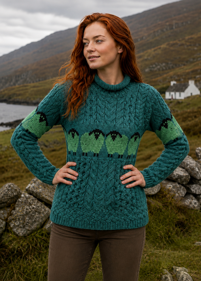 Aran Merino Wool Sheep Sweater – Green