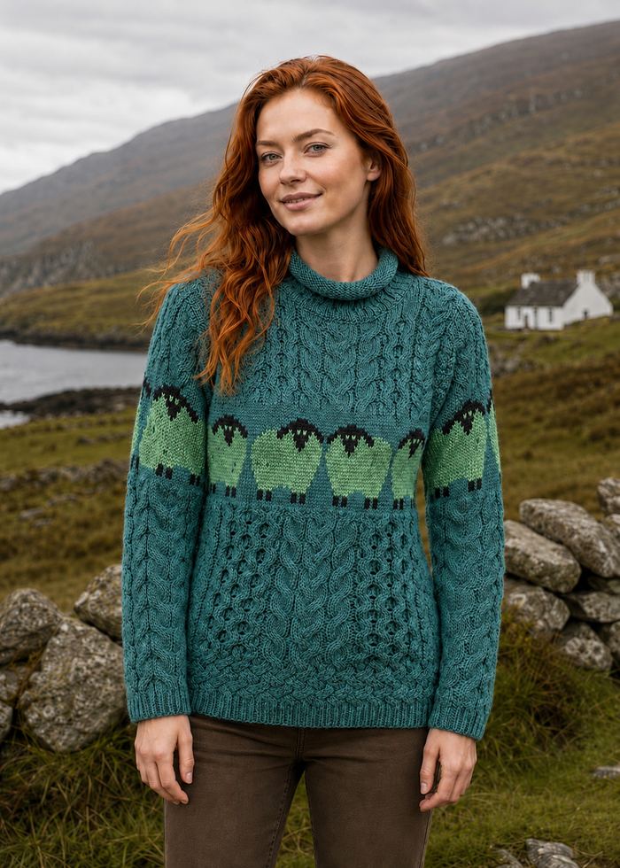 Aran Merino Wool Sheep Sweater – Green