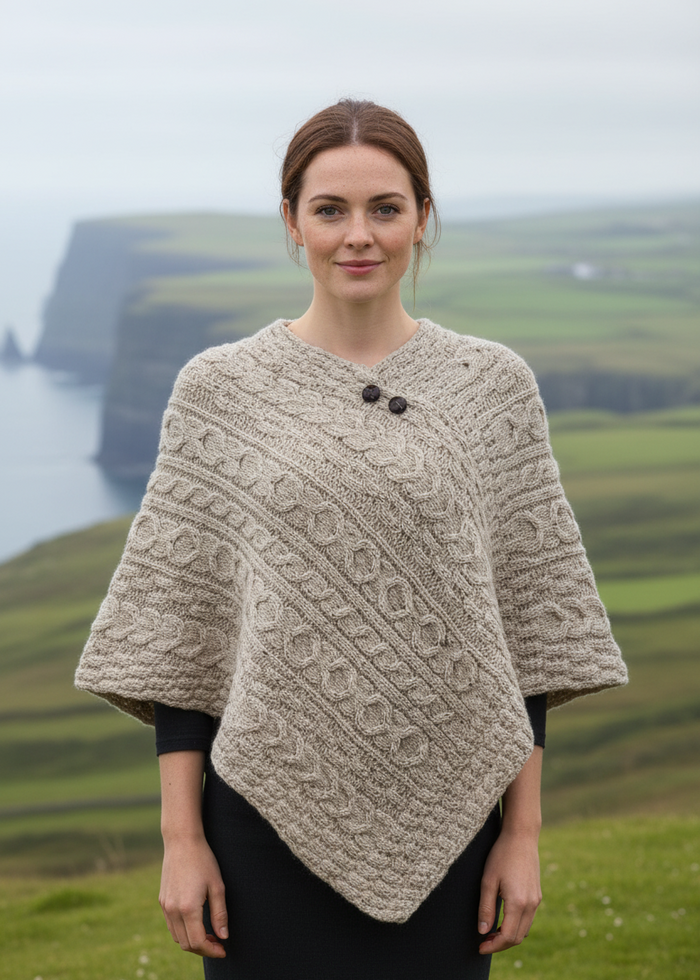 Aran Pure Wool Poncho | Skiddaw