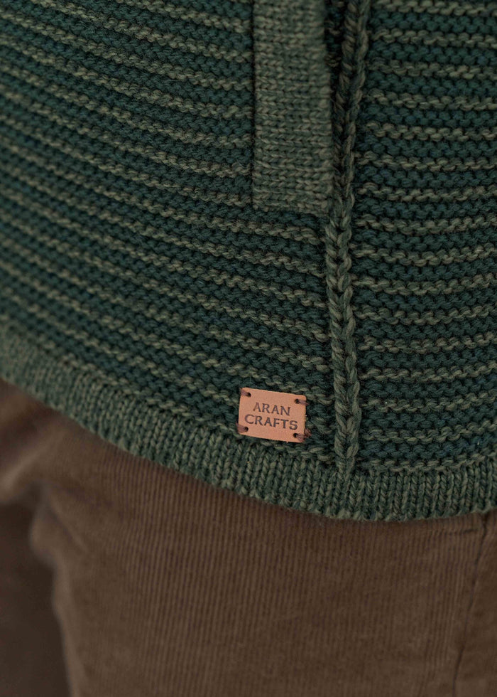 Aran Stripe Full Zip Sweater | Merino Wool | Green