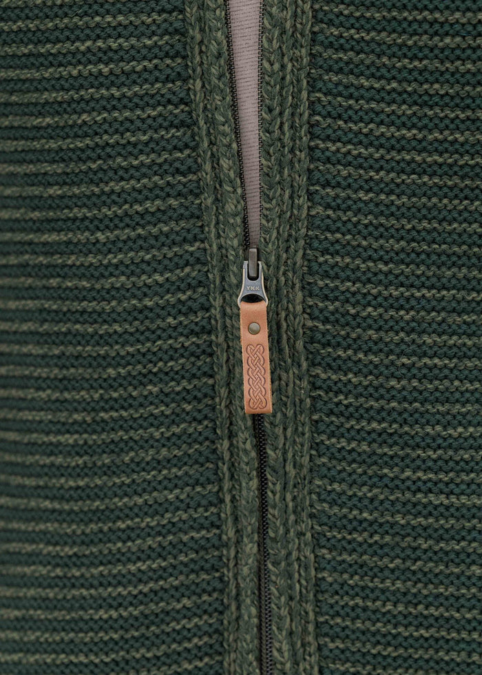 Aran Stripe Full Zip Cardigan | Merino Wool | Green