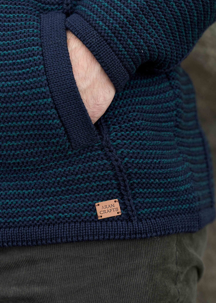 Aran Stripe Full Zip Sweater | Merino Wool | Sherwood
