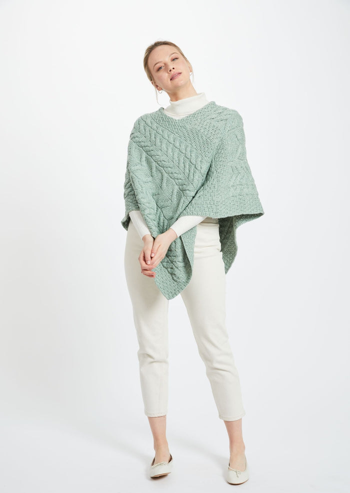 Aran Super Soft Poncho - Mint