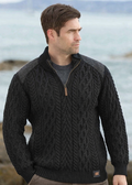 Aran Tweed 1/4 Zip Sweater | Men's Irish Merino Wool | Charcoal