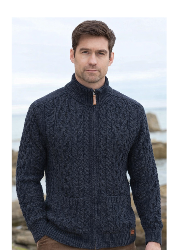 Aran Tweed Zip Cardigan | Men's Irish Merino Wool | Cormorant