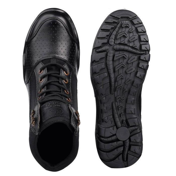 Bacca Bucci Men's LHOTSE Splash-Proof Full-Grain Leather Biker Boots for Trekking, Backpacking & Hiking