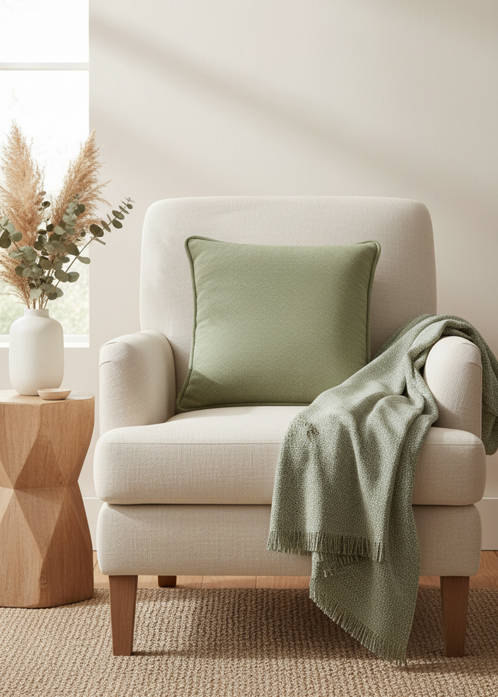 Ballyartella Cushion Apple Turf Green Herringbone