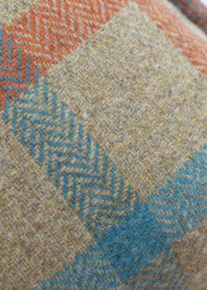 Ballyartella Cushion Straw Teal Orange Tattersall Check Herringbone