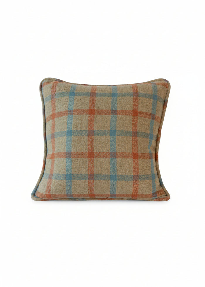 Ballyartella Cushion Straw Teal Orange Tattersall Check Herringbone