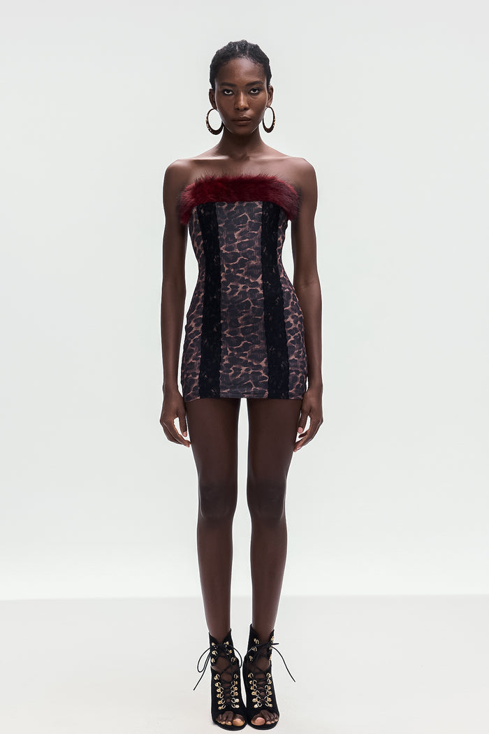 Bea Leopard Faux Fur Bodycon Mini Dress