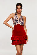 Beale Leopard Plunge Ruffle Mini Dress