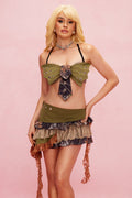 Beard Butterfly Asymmetric Print Skirt Set