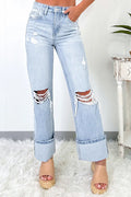 Beau Light Wash Distressed Straight Jeans – Blue