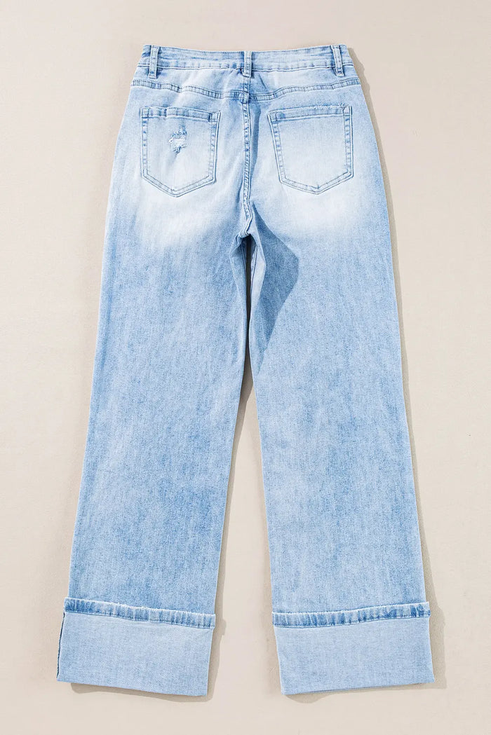 Beau Light Wash Distressed Straight Jeans – Blue