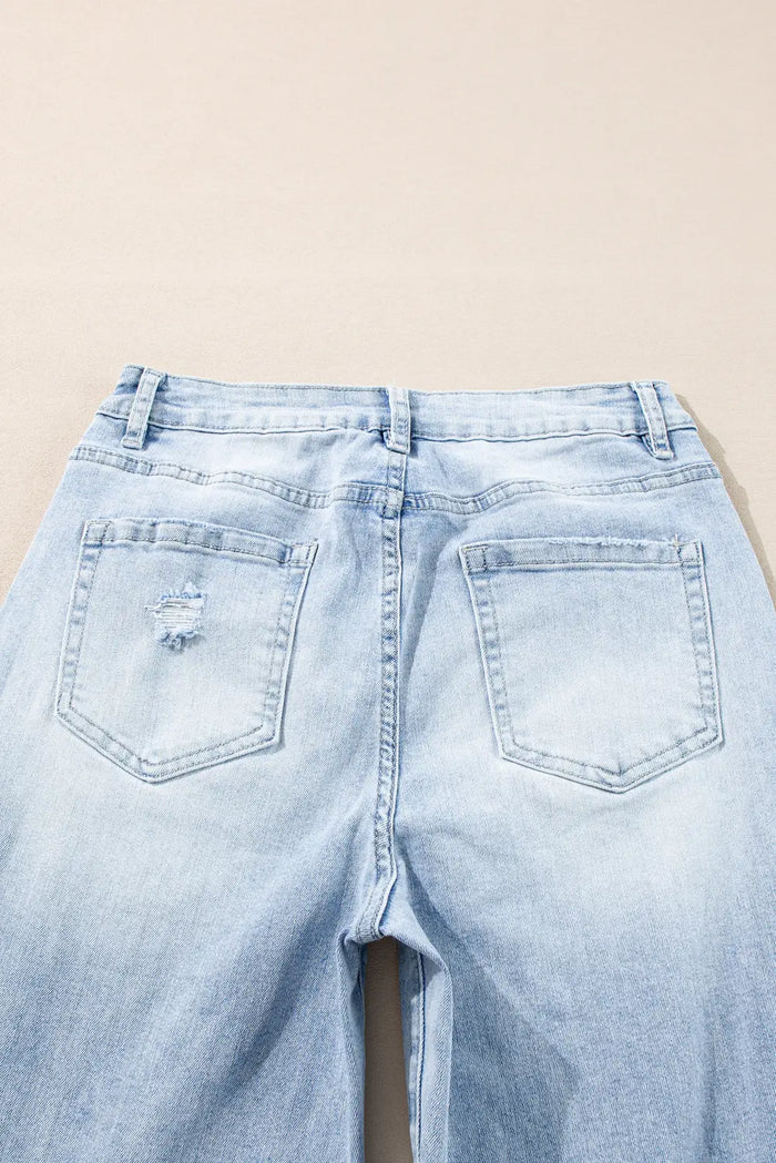 Beau Light Wash Distressed Straight Jeans – Blue