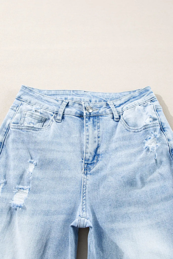 Beau Light Wash Distressed Straight Jeans – Blue