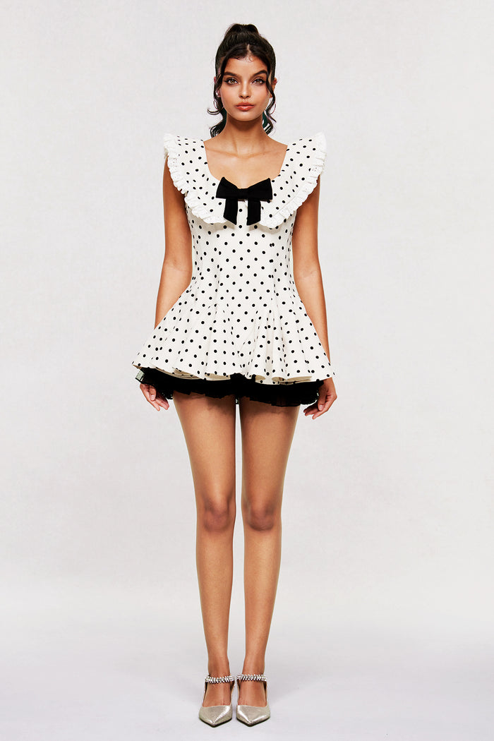 Bede Dot Plunge Lace Ruffle Mini Dress