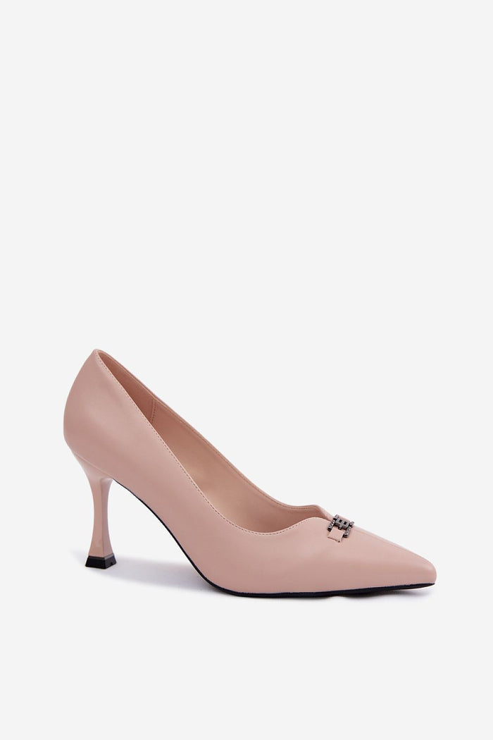 Beige pointed toe heels for women