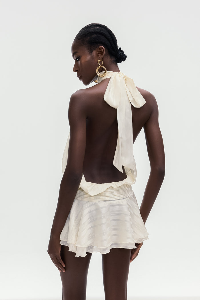Bernique Halter Neck Ruch Ruffle Mini Dress