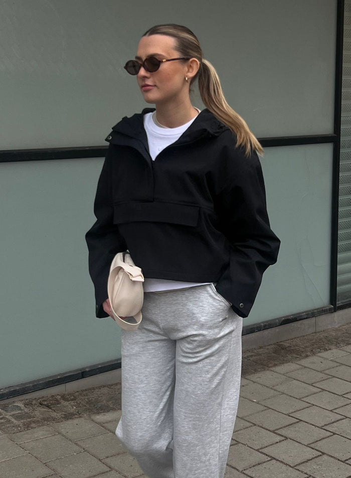 Black Cropped Waterproof Anorak