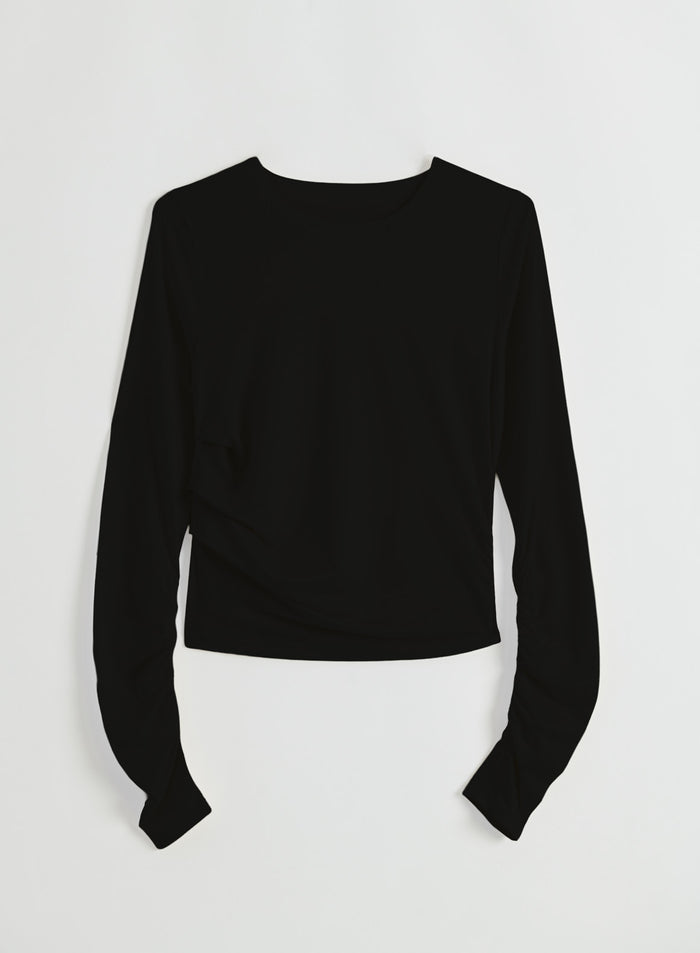 Tuotekuva tasossa mustasta aim'n Luminous Draped Long Sleeve -paidasta