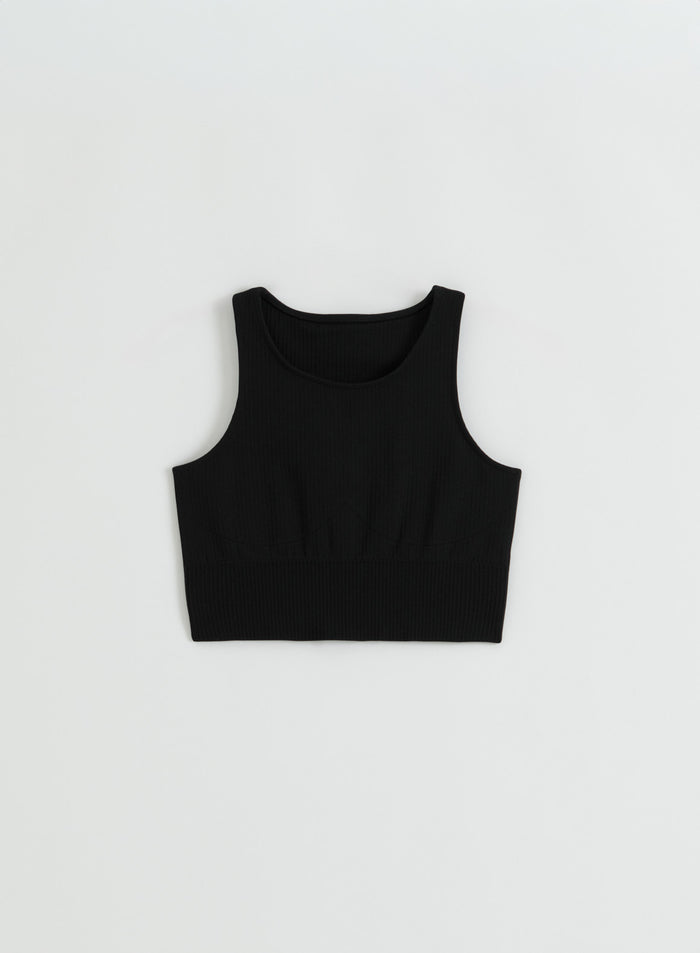Tasokuva mustasta aim'n Ribbed Seamless Crop Top -topista