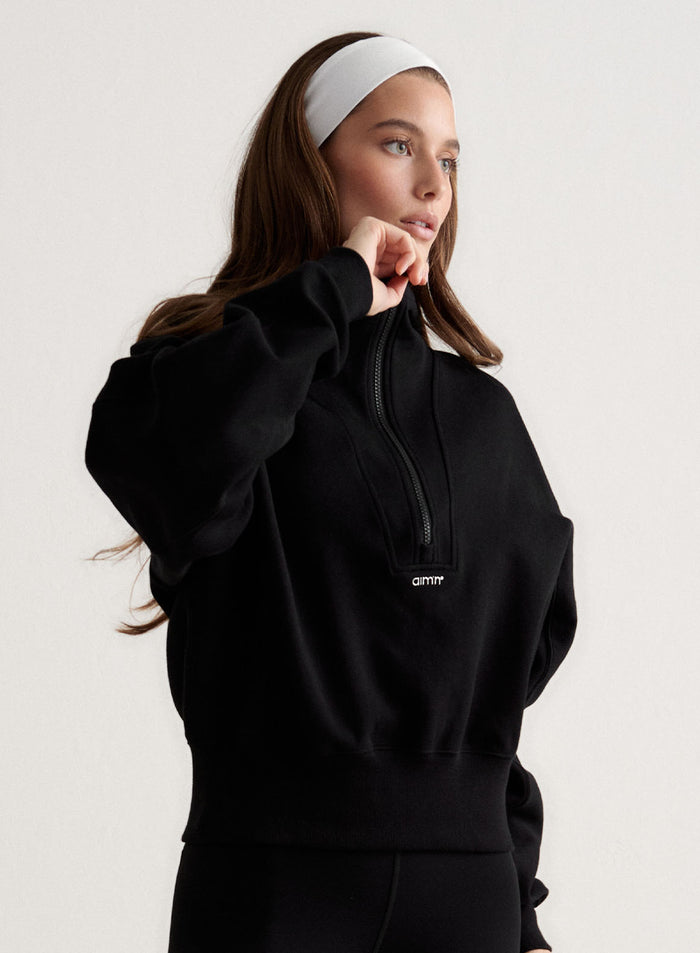 Black Sportif Half Zip Hood