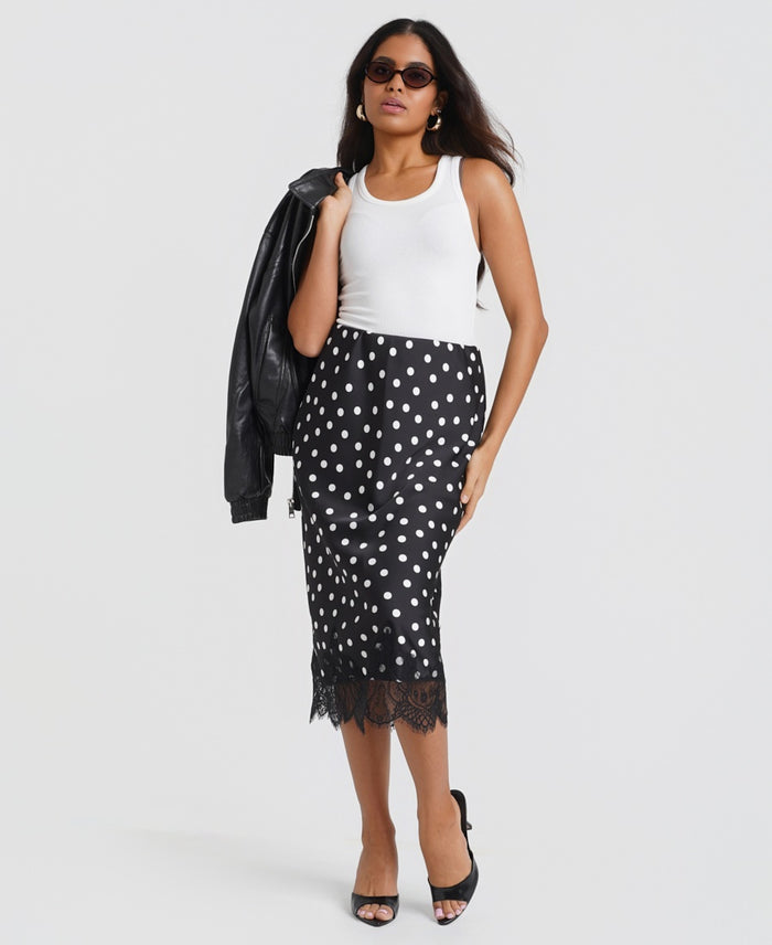 Black & White Polka Dot Lace Mix Skirt