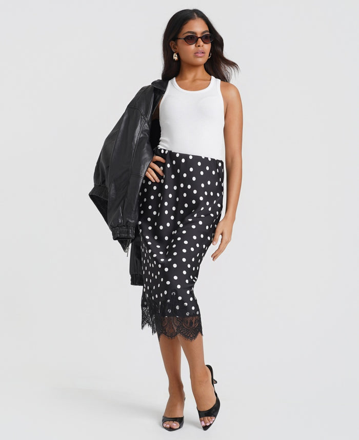 Black & White Polka Dot Lace Mix Skirt