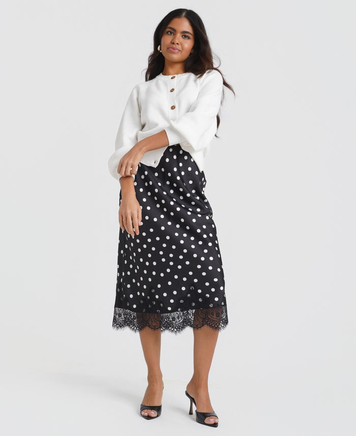 Black & White Polka Dot Lace Mix Skirt