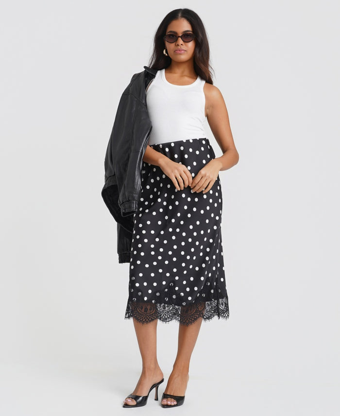 Black & White Polka Dot Lace Mix Skirt