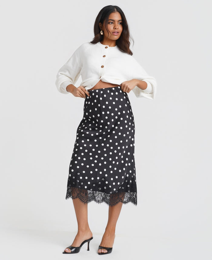 Black & White Polka Dot Lace Mix Skirt
