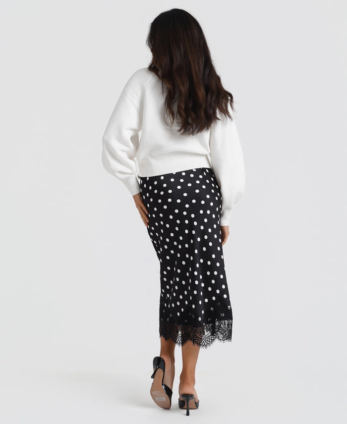 Black & White Polka Dot Lace Mix Skirt