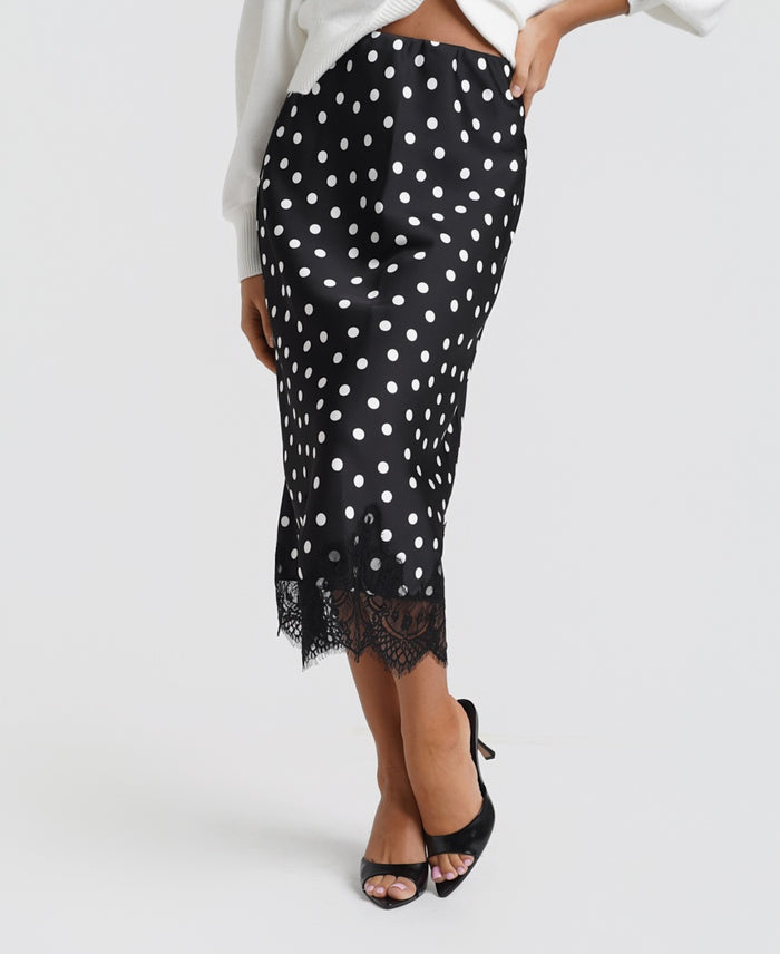 Black & White Polka Dot Lace Mix Skirt