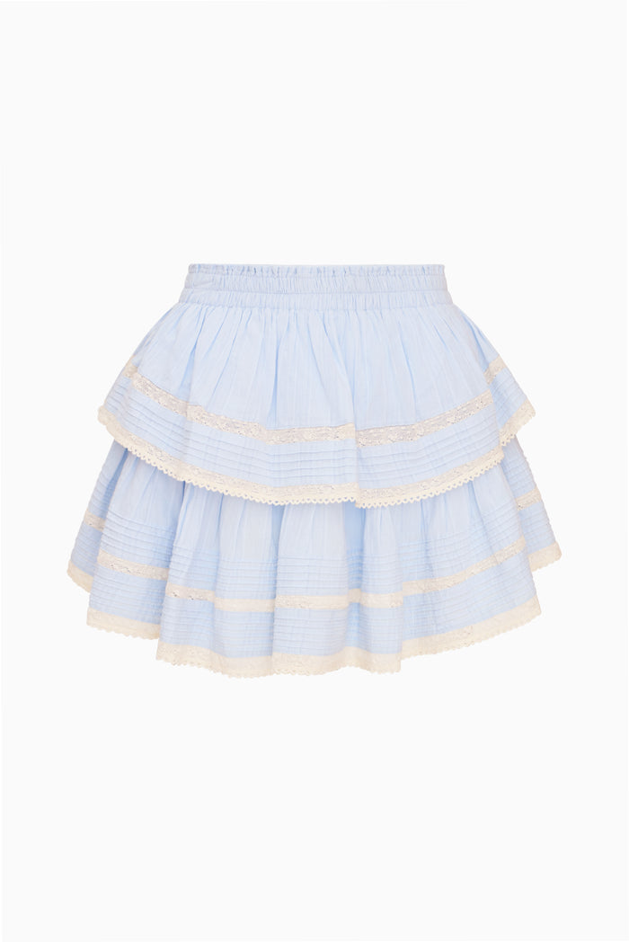 Blue Cotton Ruffle Mini Skirt