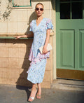 Blue Ditsy Floral Ruffle Mix and Match Midi Dress
