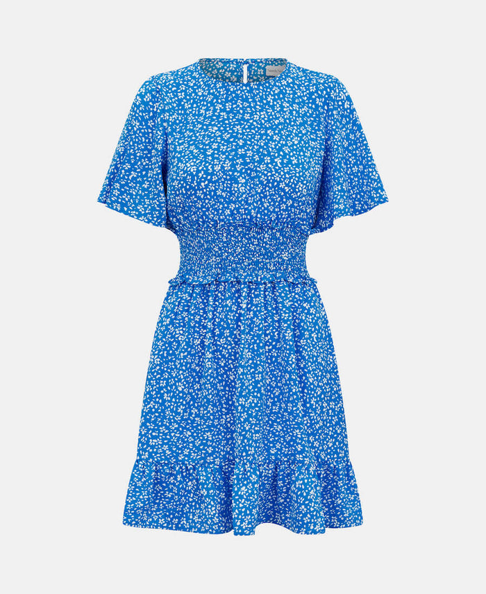 Shirred Waist Mini Blue Floral