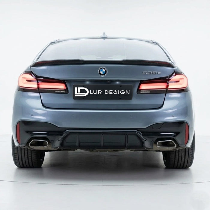 BMW 5 series G30 with Lur Design rear bumper Diffuser valance on a white background