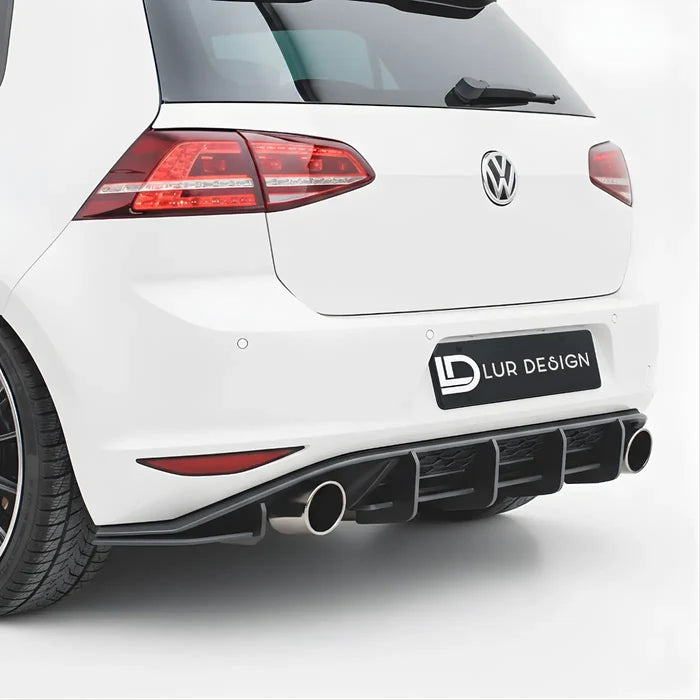 Volkswagen golf mk7 rear splitter Rear Diffuser and  Lur Design badge on a gray background