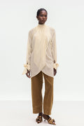 Bolormaa Lace Up Asymmetric Shirt In Apricot