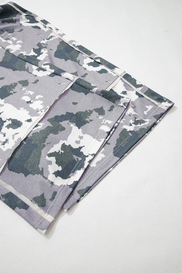 Camo Drawstring Waist Patch Pocket Plus Size Pants – Brown