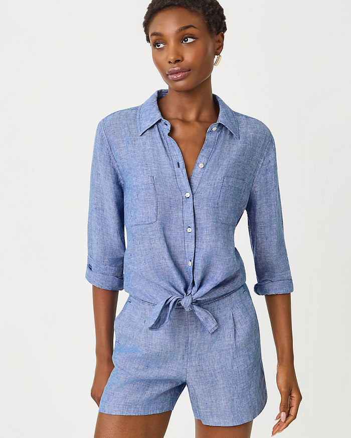 Lilly Pulitzer - Captina Linen Short - Starlight Navy X Resort White