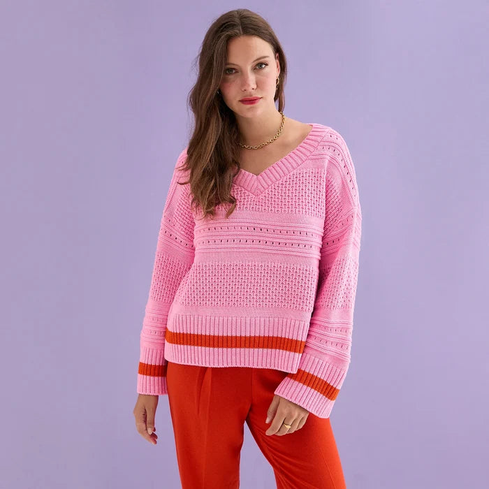 Cara & The Sky Judith V Neck Jumper in Pink - Crush Marketplace