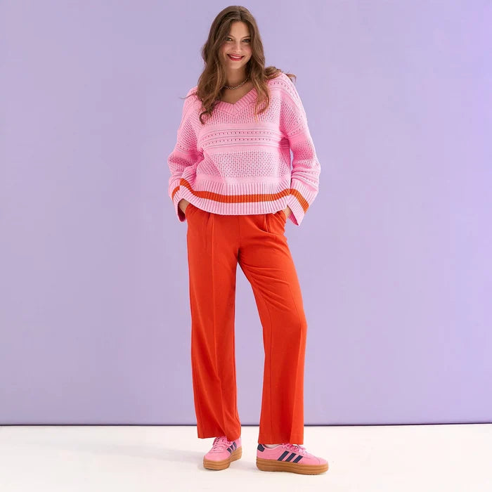 Cara & The Sky Judith V Neck Jumper in Pink - Crush Marketplace