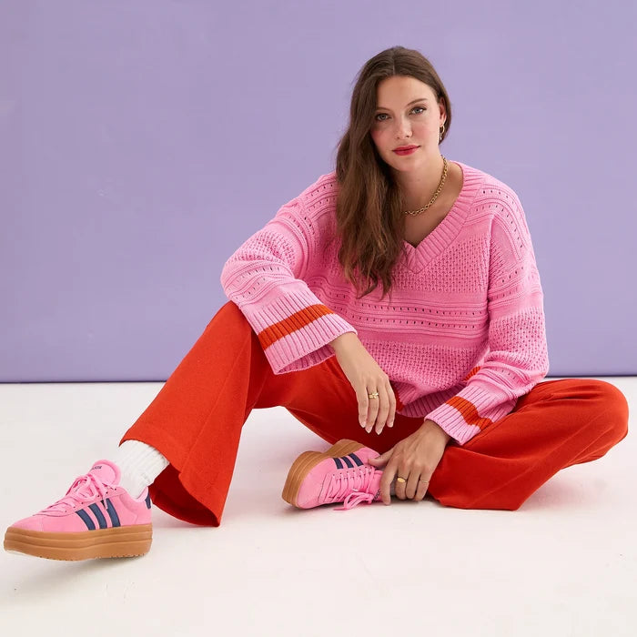 Cara & The Sky Judith V Neck Jumper in Pink - Crush Marketplace