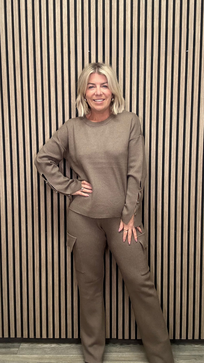 Cassie Cargo Knit Pants (Dark Natural Melange)